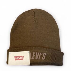 Levi’s Brown Knit Beanie NWT Cuffed Logo Hat Unisex